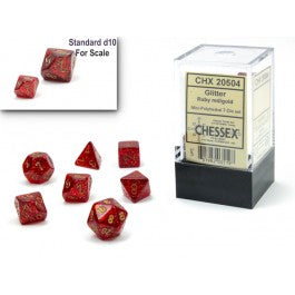 Chessex Glitter Mini Polyhedral 7 Die Set Ruby/Gold - VGMX