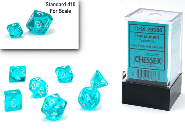 Chessex Translucent Mini Polyhedral 7 Die Set Teal/White - VGMX