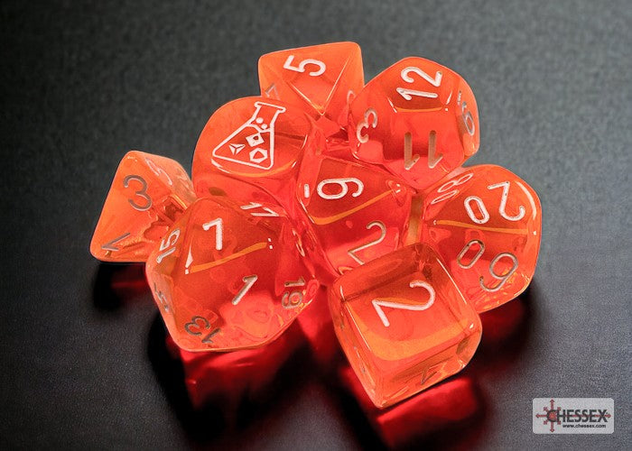 Chessex Translucent Neon Orange/White 7-Die Set with Bonus Die - VGMX