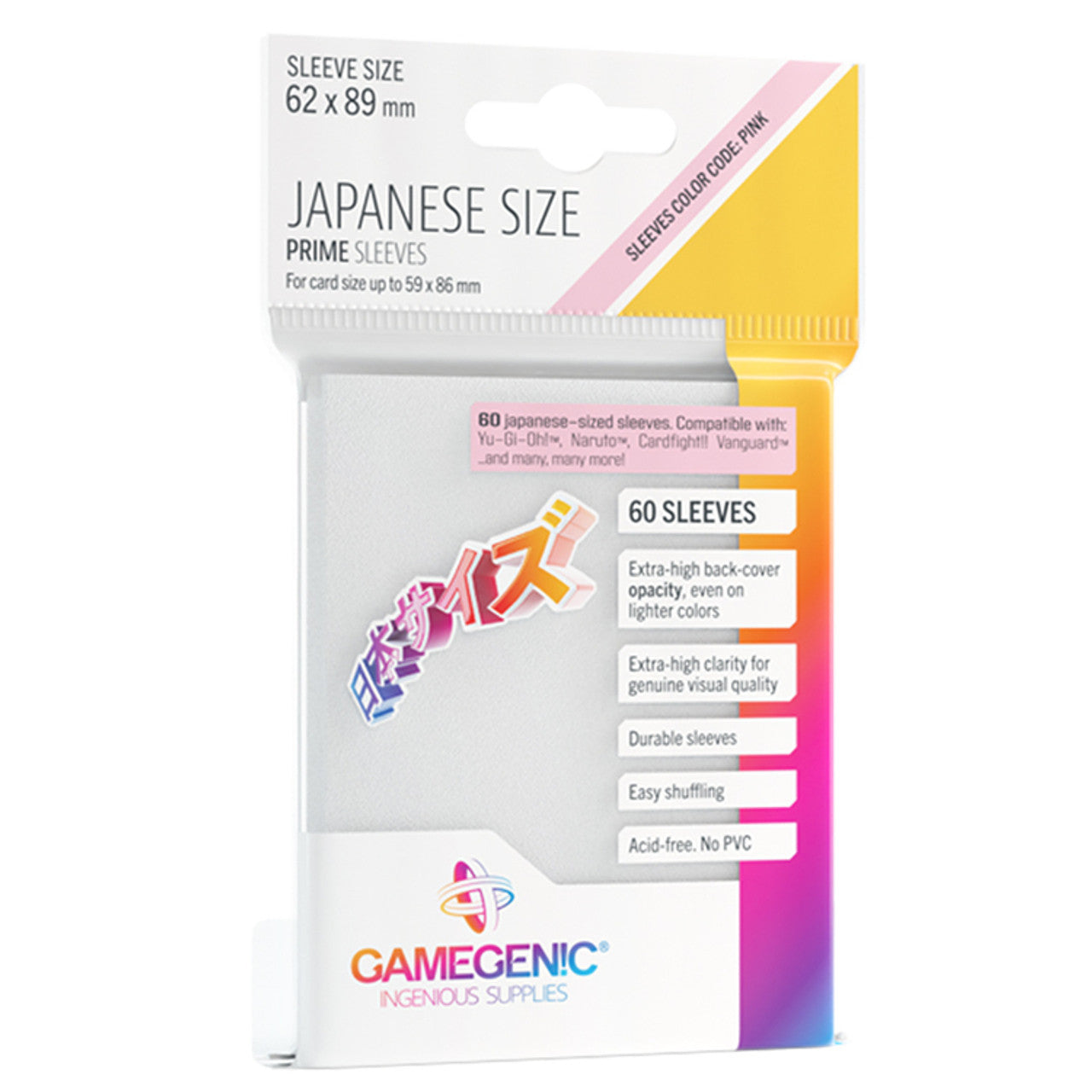 Game Genic: White Prime Sleeves - Japanese Size (60ct) - VGMX