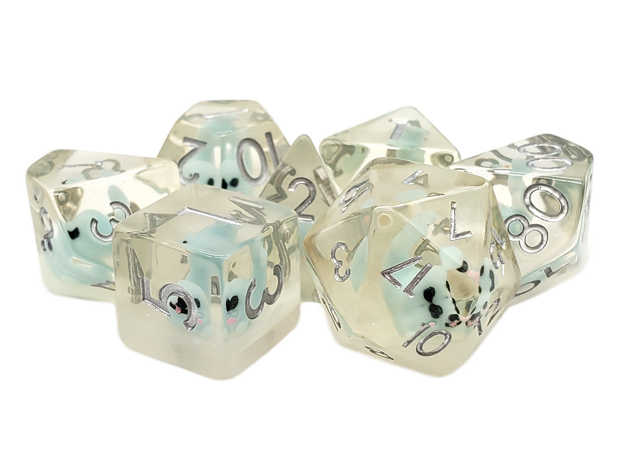 Old School 7 Piece DnD RPG Dice Set: Animal Kingdom - Baby Seal - Light Blue - VGMX