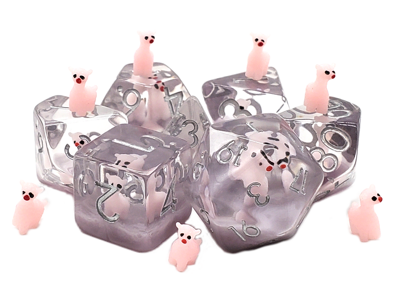 Old School 7 Piece DnD RPG Dice Set: Animal Kingdom - Pink Alpaca - VGMX