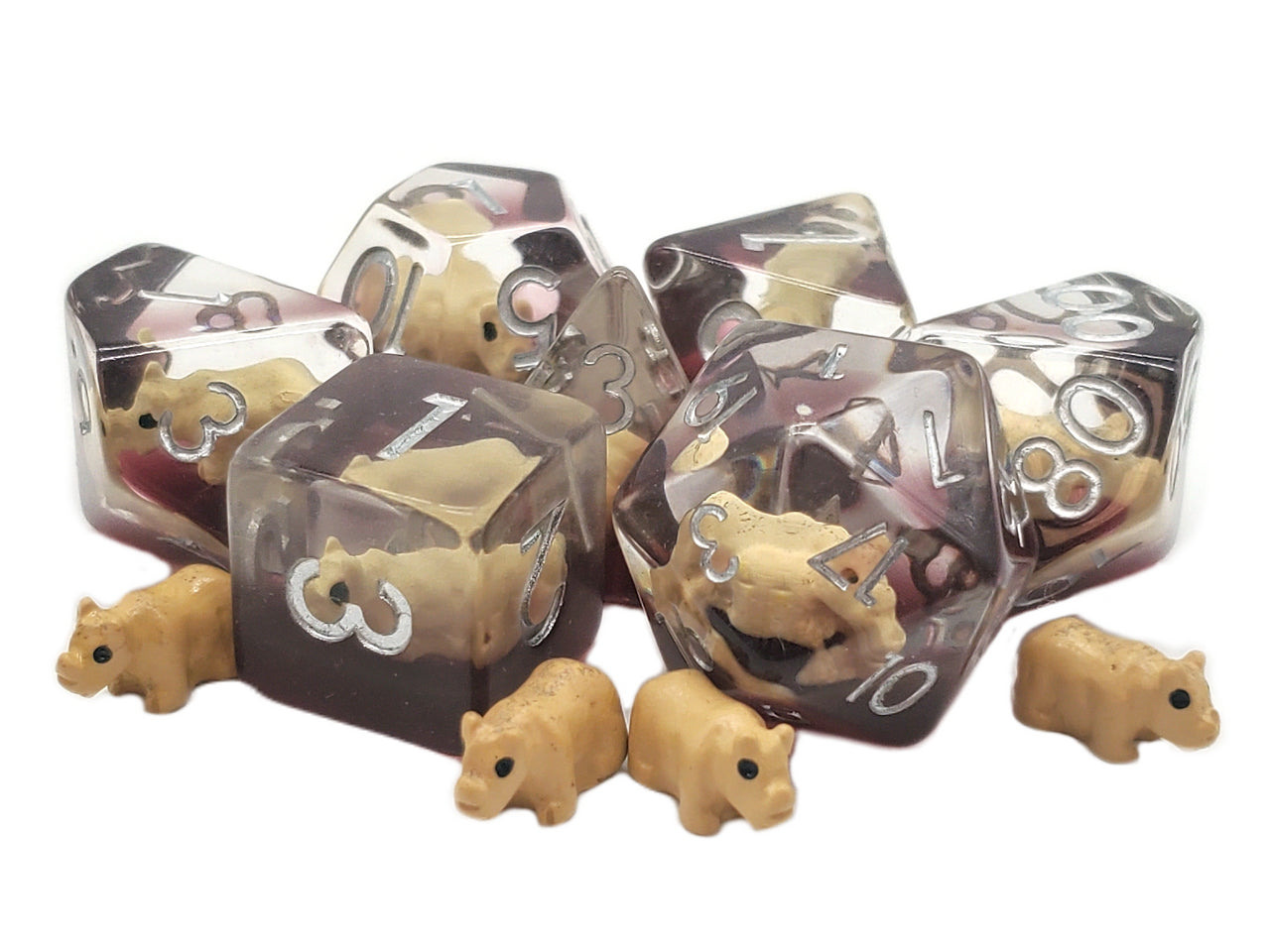 Old School 7 Piece DnD RPG Dice Set: Animal Kingdom - Rhinoceros - VGMX