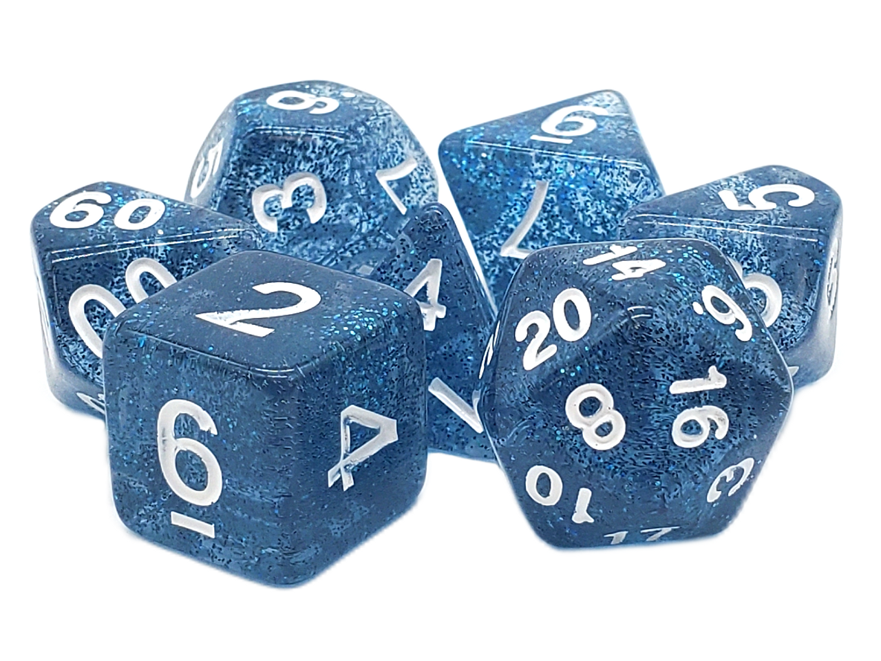 Old School 7 Piece DnD RPG Dice Set: Sparkle - Translucent Midnight Blue - VGMX