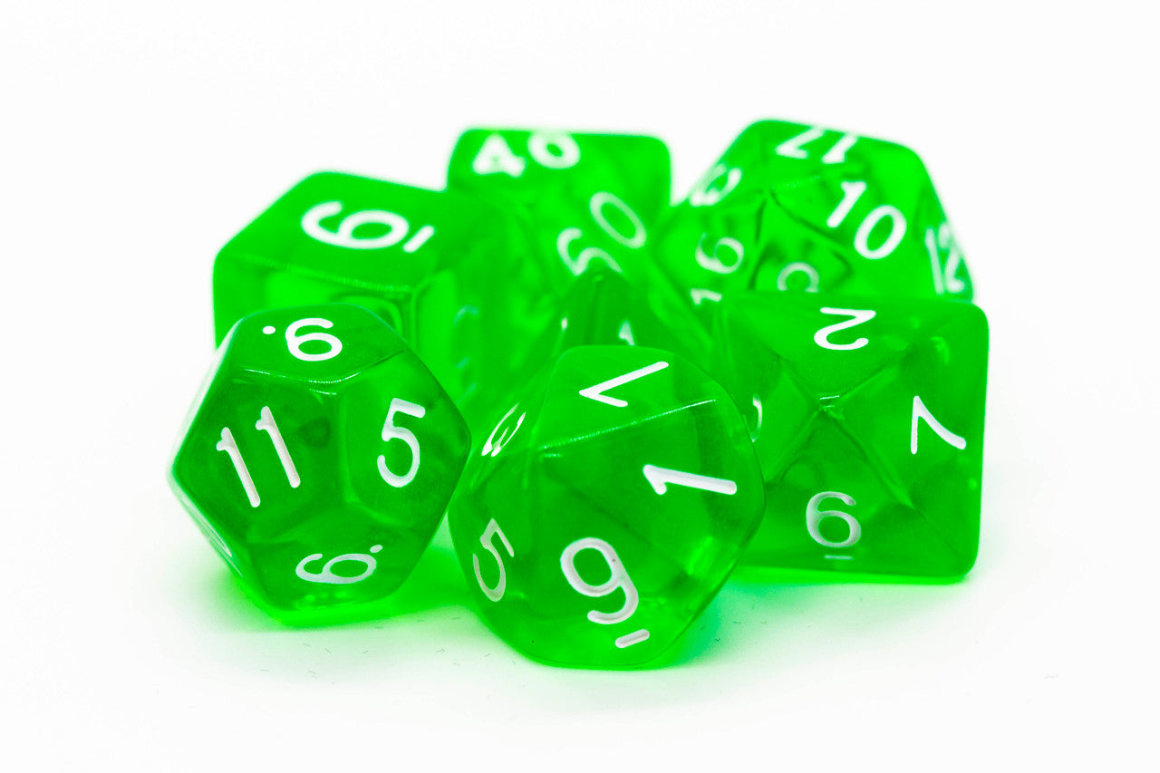 Old School 7 Piece DnD RPG Dice Set: Translucent Light Green - VGMX