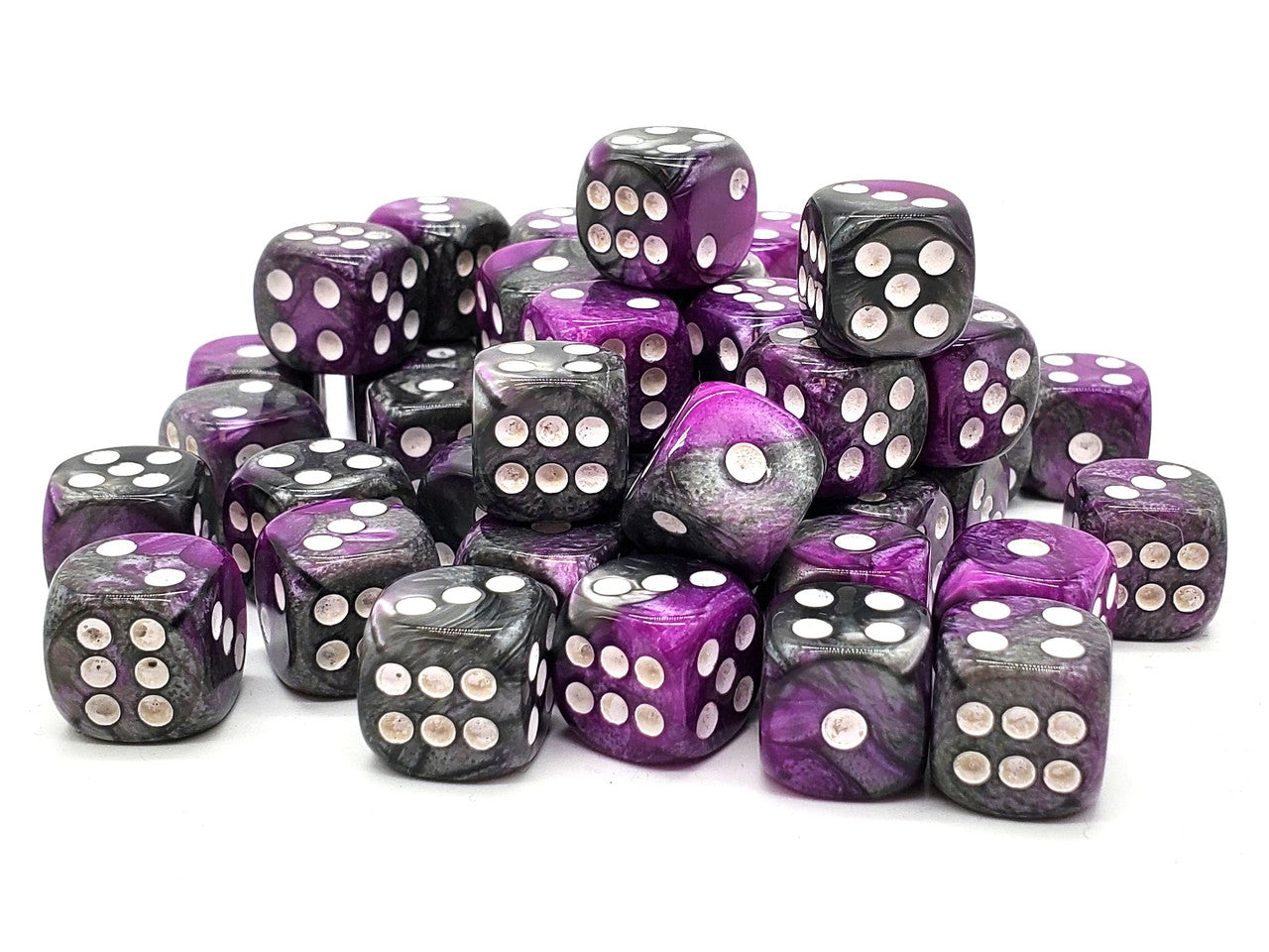 Old School Bag O' D6's 12mm 50ct: Vorpal - Silver & Purple - VGMX