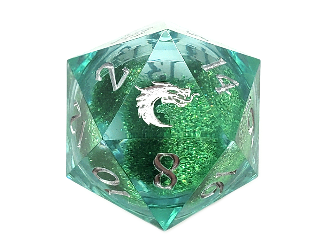 Old School Dice: Sharp Edged 22mm D20 - Liquid Infused - Emerald Fury - VGMX