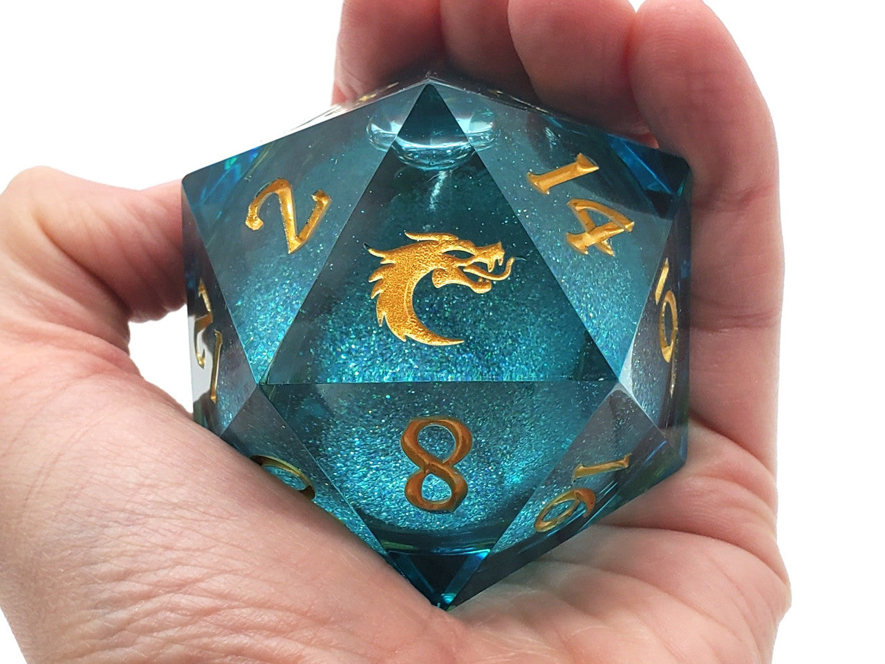 Old School Dice: Sharp Edged 55mm D20 - Liquid Infused - Azure Fury - VGMX