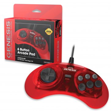 SEGA Genesis 6-button Arcade Pad Original Port - Crimson Red - VGMX