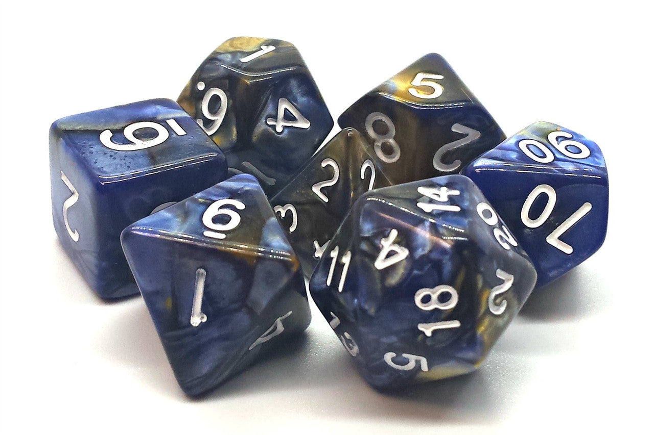 Old School 7 Piece DnD RPG Dice Set: - Vorpal - Blue & Gold