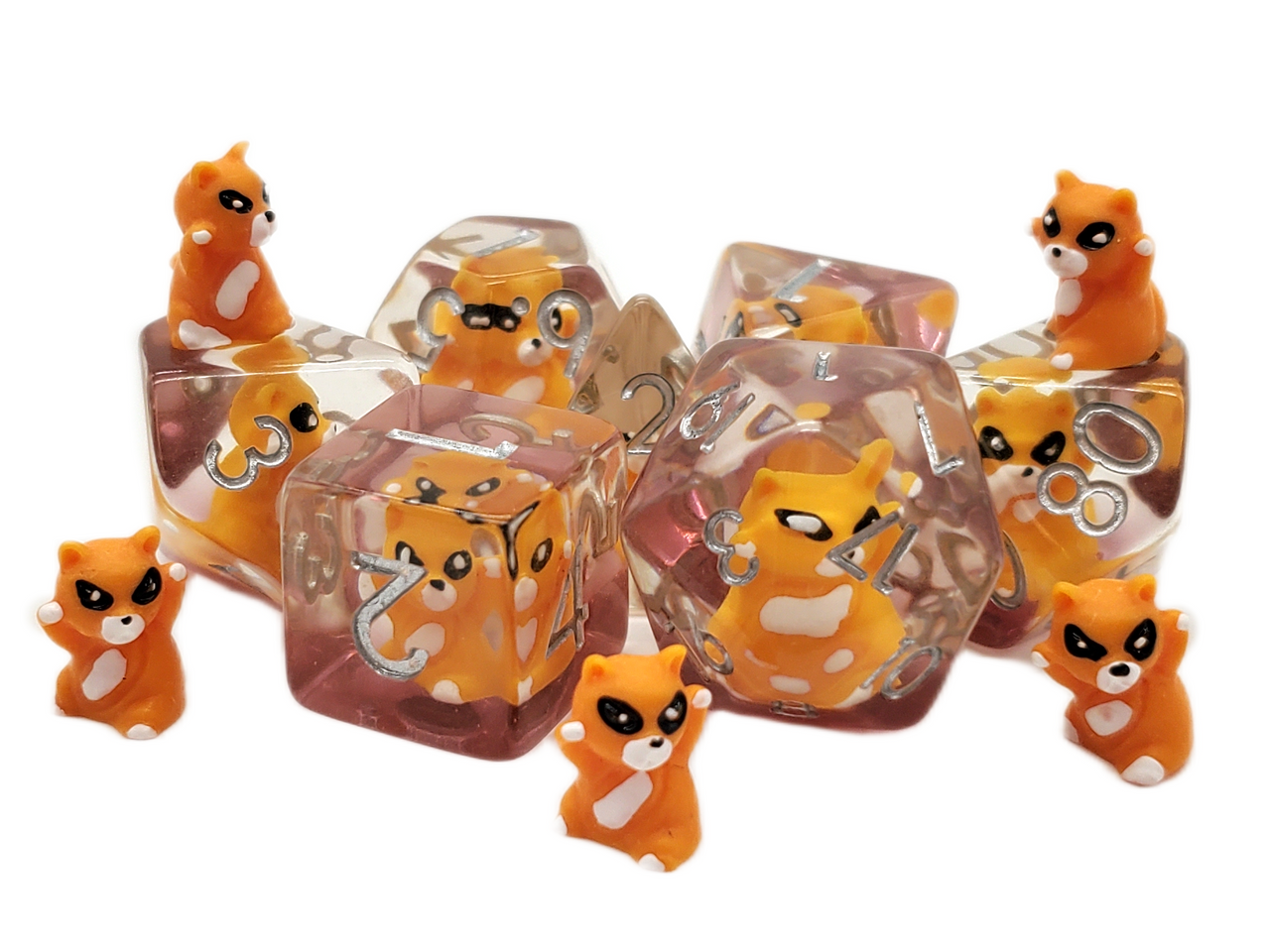 Old School 7 Piece DnD RPG Dice Set: Animal Kingdom - Cat - Yellow